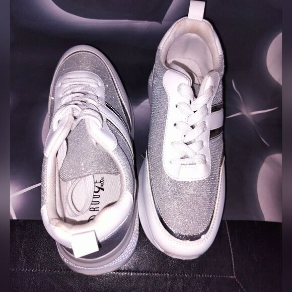 Rouge helium platform white and shiny silver platform tennis shoes size 7.5 - Picture 6 of 7
